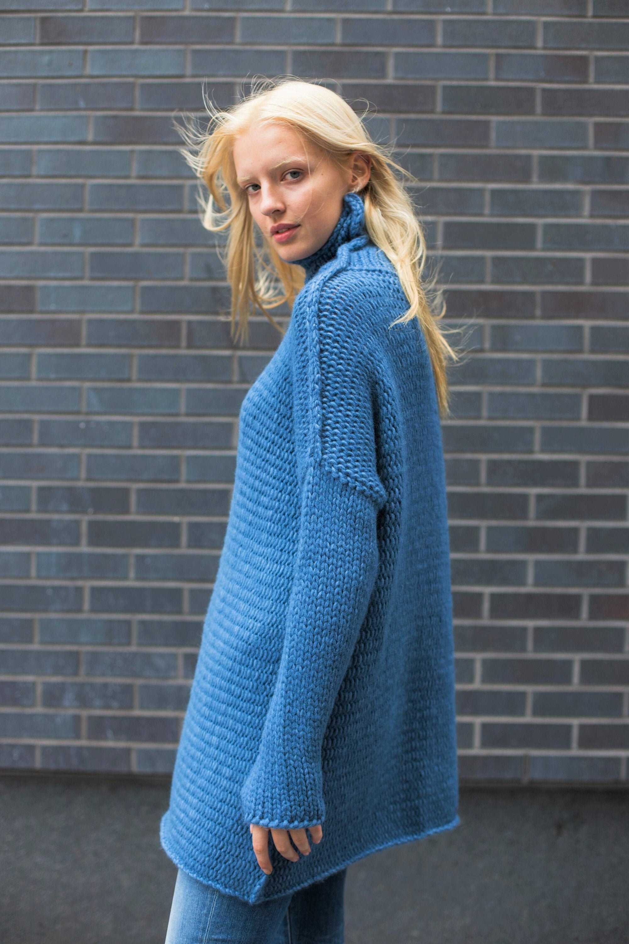 Knit Sweater Denim Blue Oversize Alpaca Chunky Knit Woman - Etsy Canada