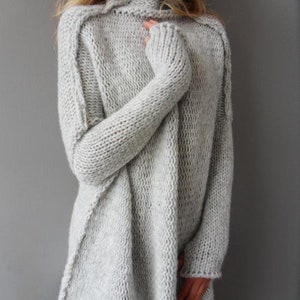 Pearl Grey Oversized Chunky knit Alpaca  woman sweater dress  | Roseuniquestyle