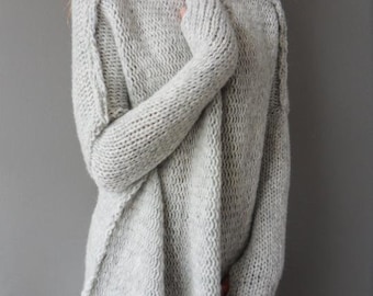 Pearl Grey Oversized Chunky knit Alpaca  woman sweater dress  | Roseuniquestyle