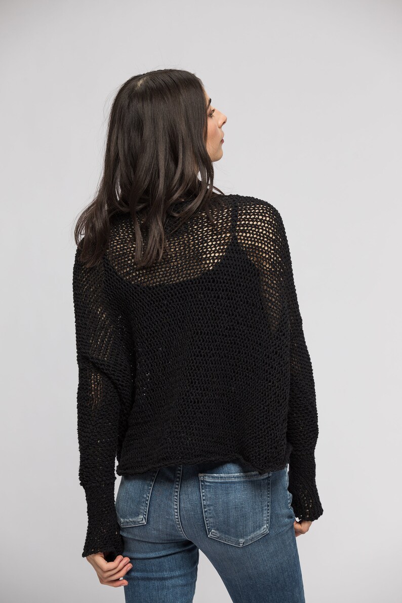 Cotton Linen Oversized Chunky Knit Woman Sweater. Black Loose - Etsy