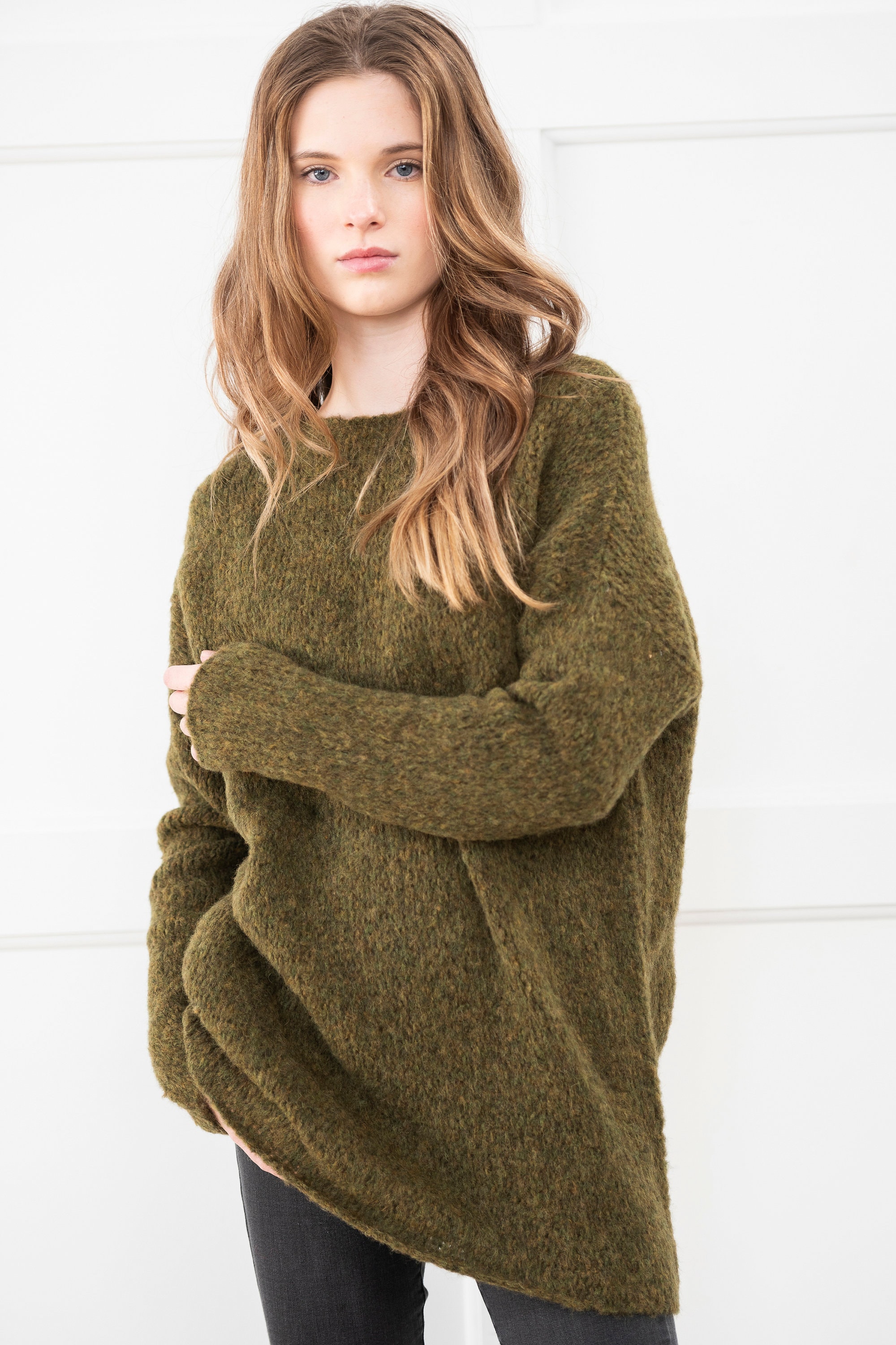 Olive Green Oversized Alpaca Knit Sweater Women Lightweight Olive Green Oversized Alpaca Knit Sweater Women Lightweight
