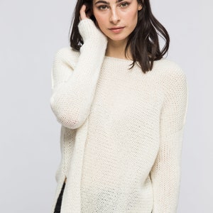 Knit sweater for woman . Ultralight relaxed fit knit alpaca sweater jumper pullover . image 4