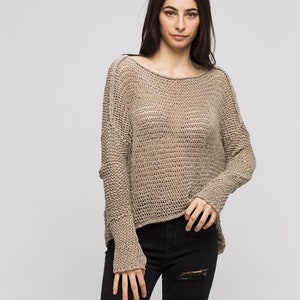 Linen Cotton Loose knit Oversized  woman sweater jumper pullover | Roseuniquestyle