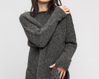 Oversized Alpaca Wool Knit Sweater Dress - Split Sides