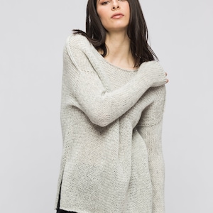 Knit sweater for woman . Ultralight relaxed fit knit alpaca sweater jumper pullover . image 1