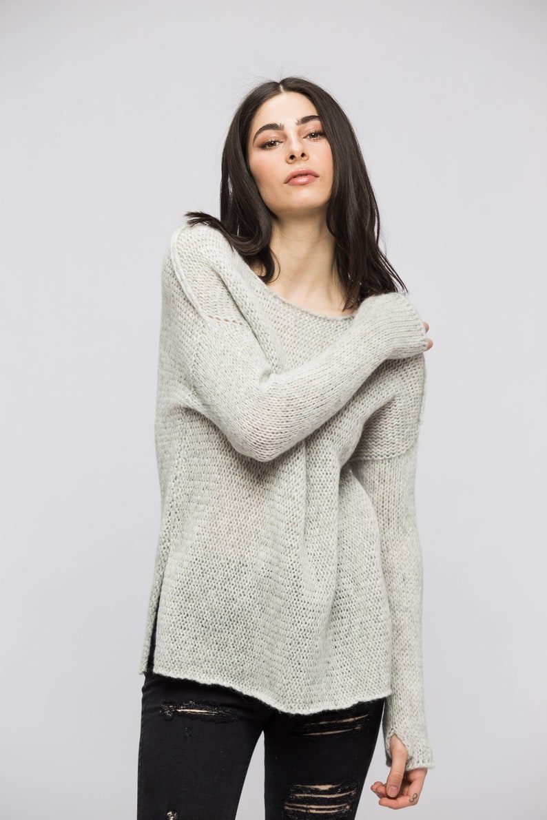 Knit sweater for woman . Ultralight relaxed fit knit alpaca sweater jumper pullover . image 1