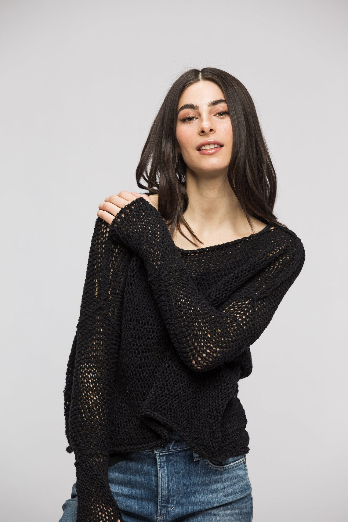 Woman Knit Linen Cotton Oversized Sweater. Summer Loose Knit