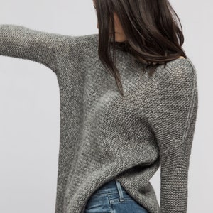 Grey Alpaca knit women sweater jumper pullover ,  Slouchy knit  sweater for woman , Split sides, thumb holes sweater.