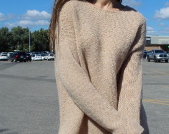 Hand Knit Alpaca Merino Wool Sweater: Oversized Tunic Dress