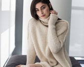 Chunky knit  woman sweater , Slouchy  Bulky  Loose fit sweater ,  alpaca wool  sweater dress .