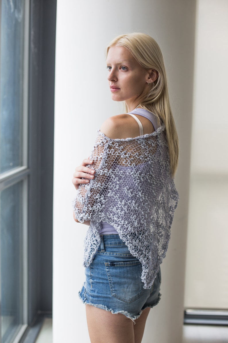 Summer cotton poncho. Loose knit poncho. Beach cover up. Etsy