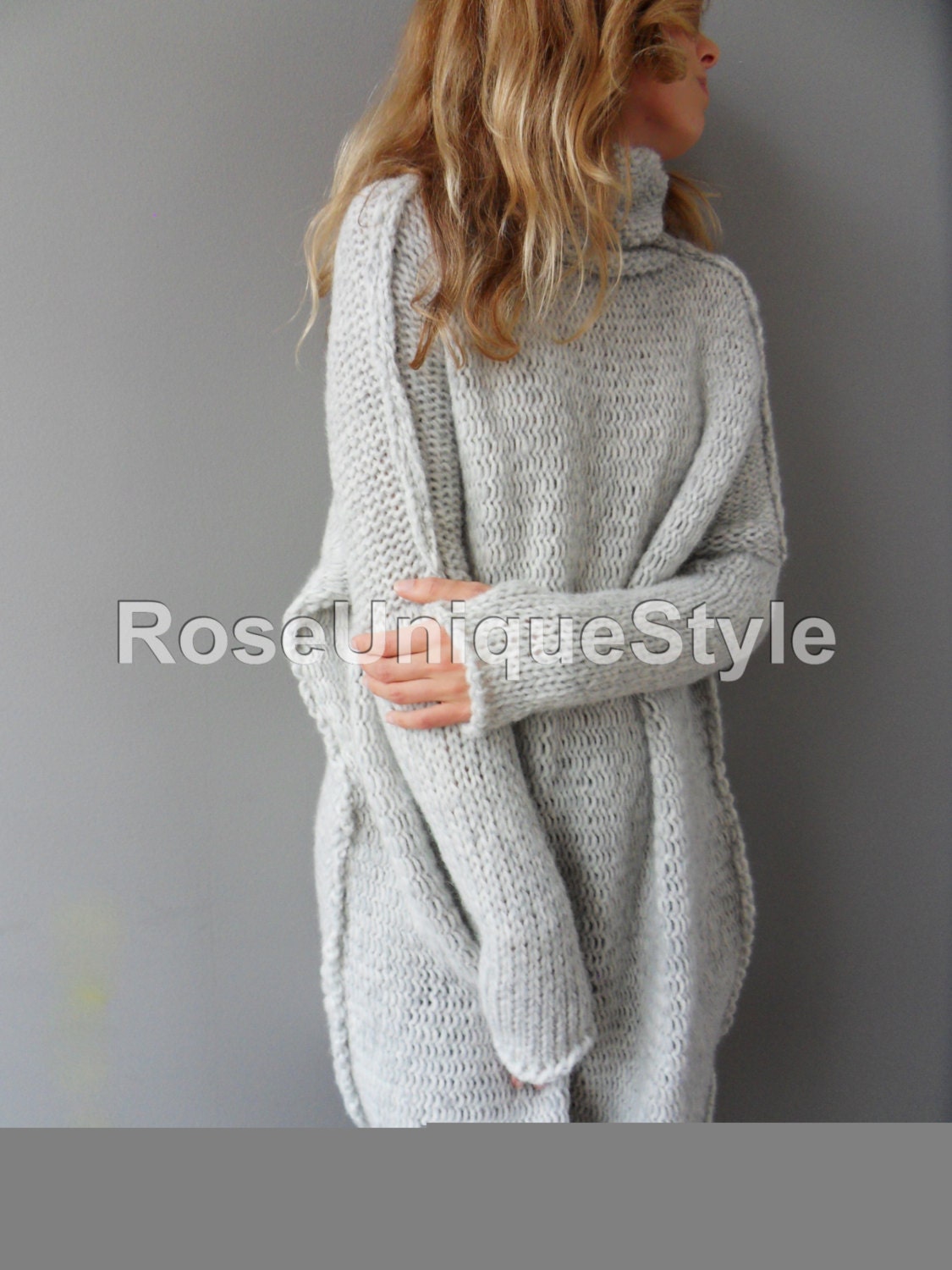 Pearl Grey Oversized Chunky Knit Alpaca Woman Sweater Dress - Etsy UK