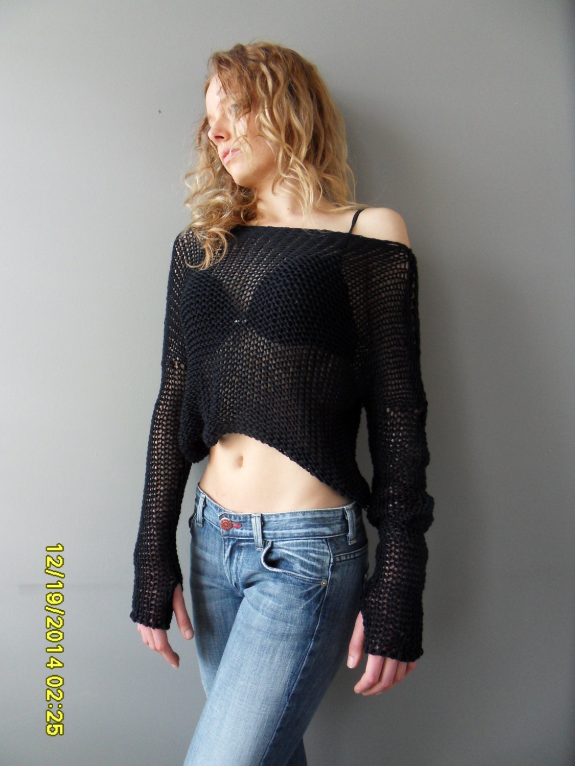 【KOOLOSET】Lambswool Crop V Knit Womens V Neck Pullover Crop Tops Relaxed Long Sleeve Cropped