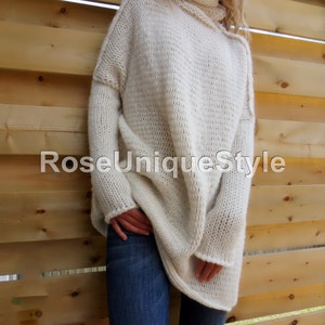 Ivory white Oversized knit sweater dress, Chunky knit alpaca sweater pullover women . | Roseuniquestyle