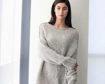 Alpaca Merino Wool Knit Sweater Dress - Oversized Slouchy Fit