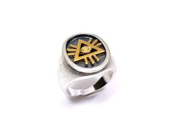 Freemasonry ring with radiant Delta in silver, Masonic eye