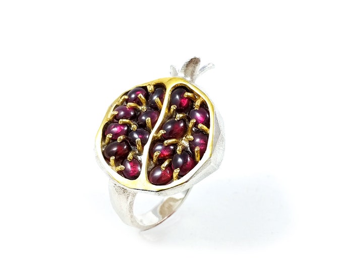 Featured listing image: sterling silver ring pomegranate