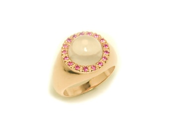 Pinkie ring 925 silver with rubies and rose quartz