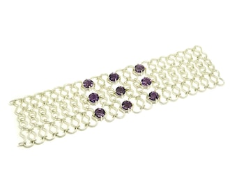 925 silver bracelet made entirely by hand, with amethyst briolette