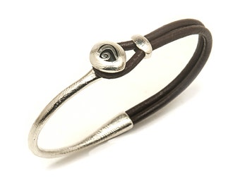 Men's bracelet in silver and leather