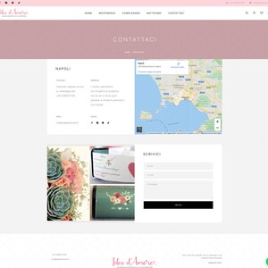 May include: A website for a business called "Idee d'Amore" that specializes in wedding and event planning. The website features a contact form, a map of Naples, Italy, and images of floral arrangements and gift boxes.