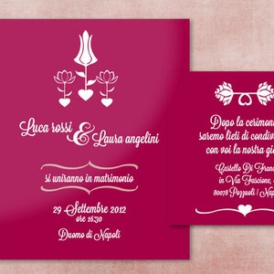 Partecipazione di Nozze e invito STAMPABILI  - Fiore e cuori