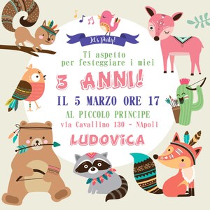 invito di compleanno stampabile e digitale per social - per whatsapp - boho - volpe orso animali