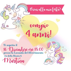 invito di compleanno stampabile e digitale per social - per whatsapp - unicorno