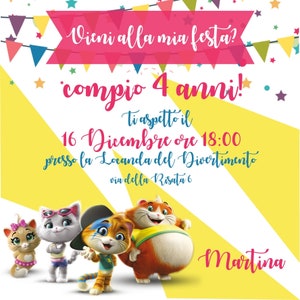 invito di compleanno stampabile e digitale per social - per whatsapp - 44 gatti