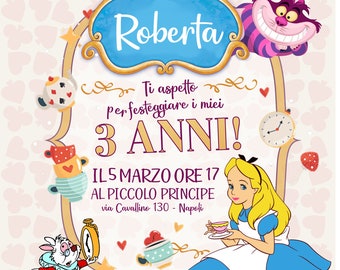 invito di compleanno stampabile e digitale per social - per whatsapp - spiderman - alice nel paese delle meraviglie