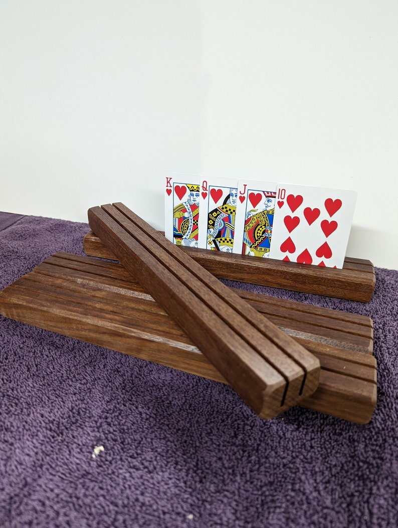 Handcrafted wooden playing card holder / small wooden display stand / Single playing card holder image 2