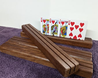 SET OF 4 Handcrafted Wooden Playing Card Holders / Playing Card Holder Set