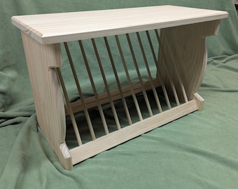 Handcrafted wooden wall mounted plate rack / standing counter plate rack / 12-plate hanging or standing plate rack