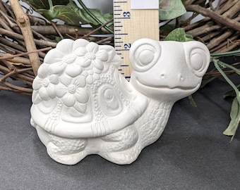 Ready to Paint Flower Turtle - Ceramic Bisque - Fired to Cone 04 - Unpainted • Paint Your Own • Forest • Animal • Keepsake • Cuteness
