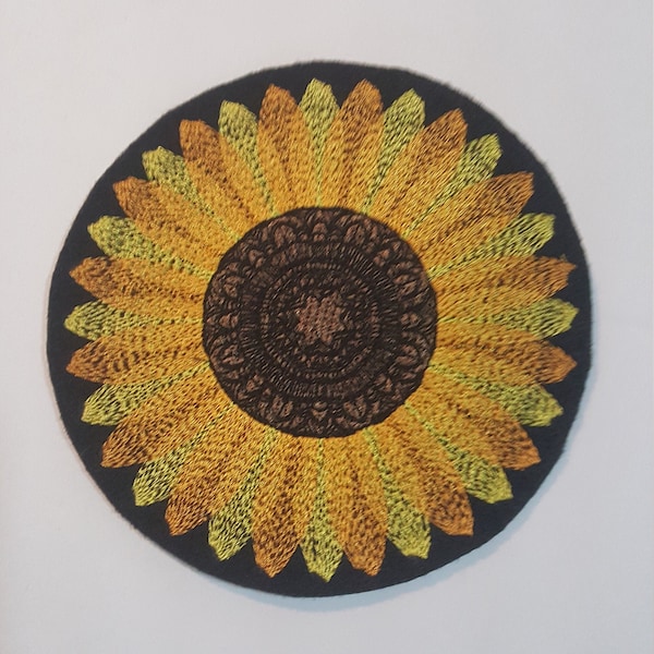 Sunflower Patch - Machine Embroidered Iron-On - Large • Yellow • Flowers • Summer • Jean • Jacket • Shirt • Backpack • Garden