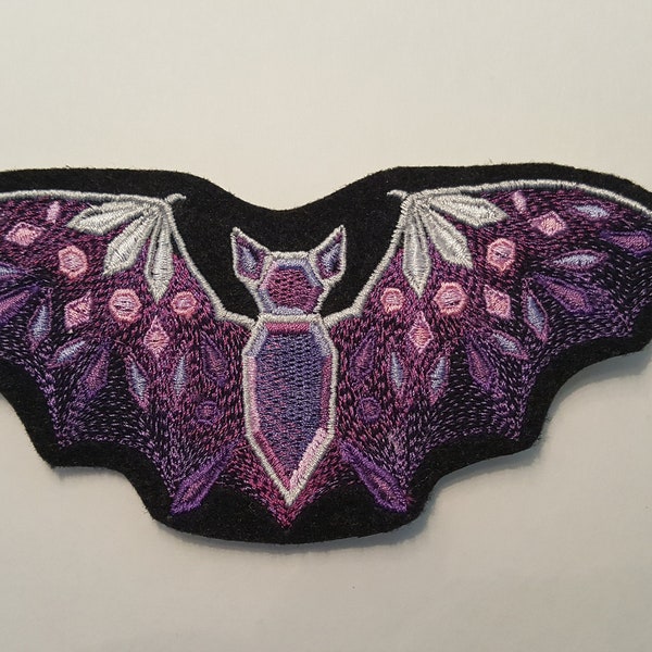 Bejeweled Bat Patch - Machine Embroidered - Iron-On -  Jewels • Unique • Cave • Diamond • Darkness • Night • Fangs • Jeans • Backpack