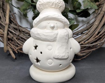 Ready to Paint Cozy Snowman - Ceramic Bisque - Fired to Cone 04 - Unpainted • Paint Your Own • Christmas • Winter Wonderland • Cute • Light