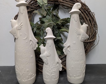 Ready to Paint Set of 3 Tall Skinny Ghosts - Ceramic Bisque - Fired to Cone 04 - Unpainted • Paint Your Own • Halloween • Spooky • Creepy