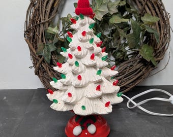 Hand Painted Pretty in Pink Small Christmas Tree w/ Pedestal - Fired to Cone 04 -Lighted  • Pearls • Christmas • Winter Wonderland • Snow