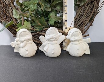 Ready to Paint Set of 3 Sleepy Snow People - Ceramic Bisque - Fired to Cone 04 - Unpainted • Paint Your Own • Christmas • Winter • Cute