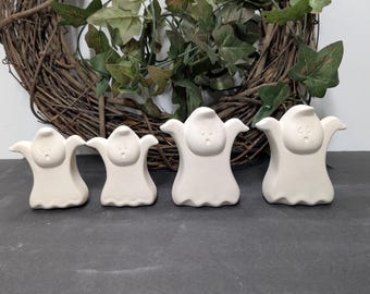 Ready to Paint Set of 4 "Marshmallow" Ghosts - Ceramic Bisque - Fired to Cone 04 - Unpainted • Paint Your Own • Halloween • Spooky • Scary