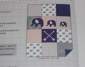 Do-It-Yourself Flannel Baby Quilt with Fabric Squares, Backing Fabric and Appliques Blue White Elephant Arrows Instructions