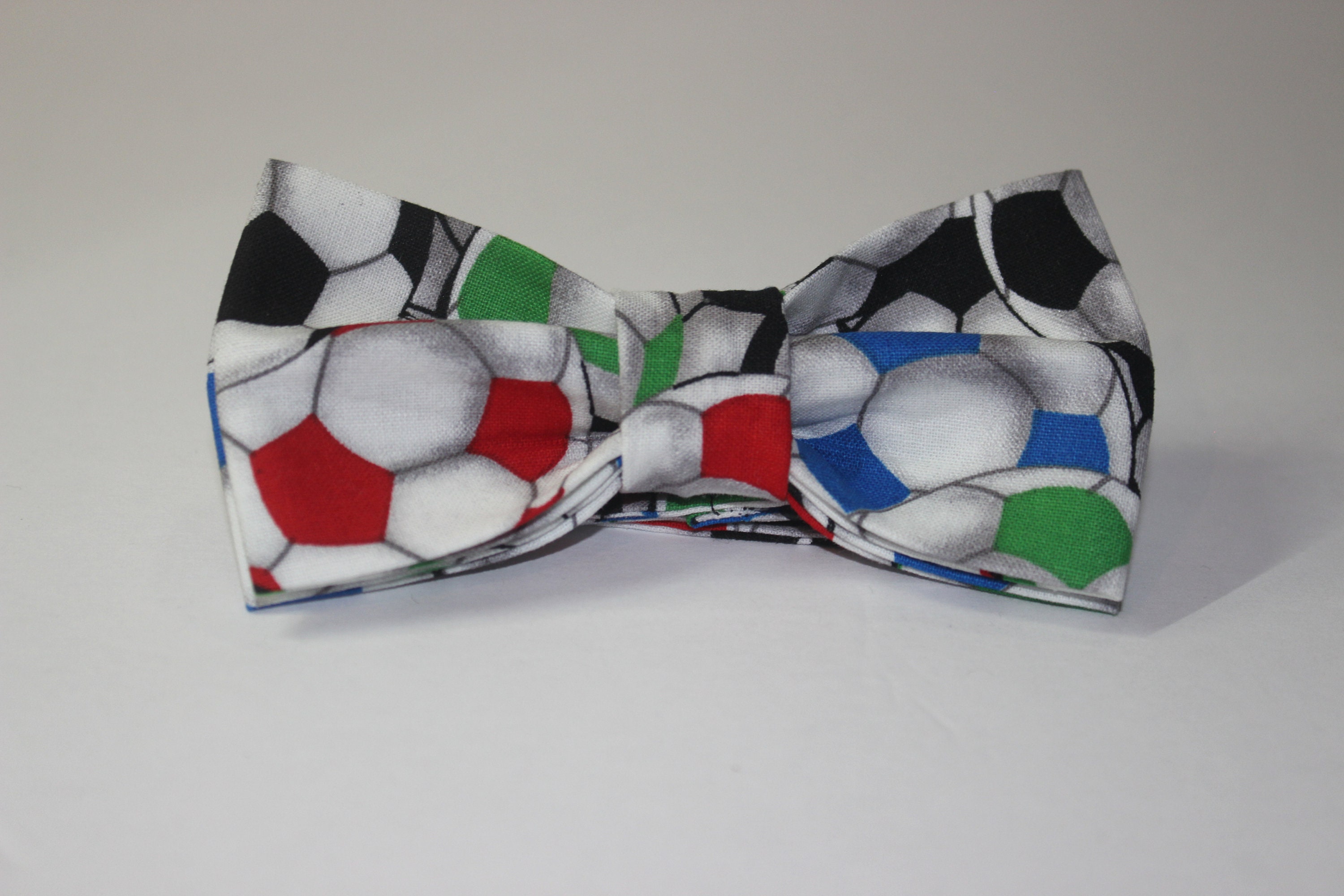 Pre-tied Bow tie Soccer Bow tie Black & White Soccer Balls on Green 