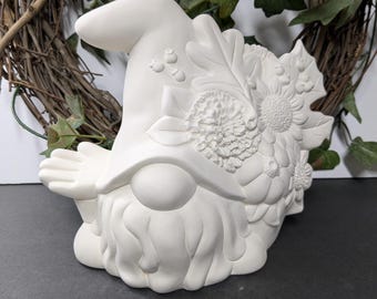 Ready to Paint Medium Autumn Gnome - Ceramic Bisque - Fired to Cone 04 - Unpainted • Paint Your Own • Cute • Pumpkin • Garden Decor • Fall