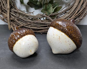 Hand Painted Set of 2 Autumn Acorns - Ceramic Bisque - Fired to Cone 04 - Orange • Brown • Winter • Hand Made • Decorate • Nut • Tree