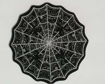 Intricate Spiderweb Patch - Machine Embroidered Iron-On - Spiders • Halloween • Web • Scroll • Jean • Jacket • Shirt • Backpack • Arachnid