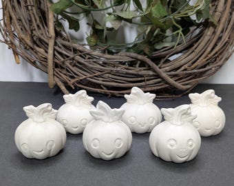 Ready to Paint Set of 6 Anime Pumpkins - Ceramic Bisque - Fired to Cone 04 - Unpainted • Paint Your Own • Halloween • Autumn • Cute • Happy