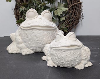 Ready to Paint Set of 2 Fat Toads - Ceramic Bisque - Fired to Cone 04 - Unpainted • Paint Your Own • Croak • Frog • Garden Decor • Ribbit