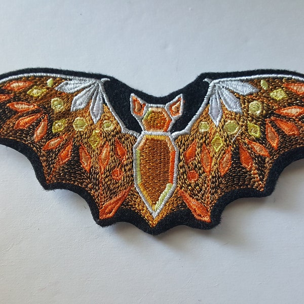 Bejeweled Bat Patch - Machine Embroidered - Iron-On -  Jewels • Unique • Cave • Diamond • Darkness • Night • Fangs • Jeans • Backpack