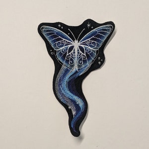 Galactic Butterfly Patch - Machine Embroidered - Iron-On - Floral • Blue • Purple • Stitched • Colorful • Stars • Jacket • Space • Galaxy
